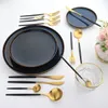 Dijkartikelen sets Jankng 24 stks Gold roestvrij staal bestek Flatlery Flatlery Mat Black Knip Lepel Silverware -servies 230302