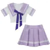 Robes de travail Sexy Japanese College Uniform Summer Sweet Jk Girls Purple Sailor Suits Harajuku Lolita Cute Bowtie Mini Shirts Skirt Sets