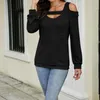 Women T Shirts Long Sleeves Spring autumn Tops Hollow Out Square Neck Lady Solid Color Off Shoulder Casual Blouse Women Clothing
