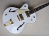 Left Hand Semi-hollow White Electric Guitar with Rosewood Fretboard