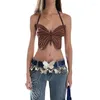 Women's Tanks Fashion Street S Women's Sexy Halter Neck Butterfly Denim Sling Back Lace Blue Girl Vest