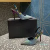 Fashions ppariesNo Box Safety Pin CrystalEmbellished Rhinestones Pumps Shoes skyhigh Heels spitze Zehensandalen Damen Luxury Designers Slingback Dress Shoe Even