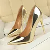 New Brand Women's Pumps Red Shiny Bottom Pointed Toe High Heel Shoes Black 8cm 10cm Shallow Sexy Wedding Shoes