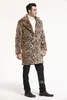 Men's Leather Faux Autumn Winter Fur Coat Jacquard Leopard Printing Lapel Long for 230301