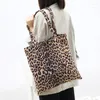 Evening Bags Fashion Leopard Print Women's Handbag Ins Winter Hong Kong Style Tote Bag Casual Retro Canvas Shoulder Shopper