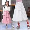 Skirts 3-14Y Kids Teenager Girl Black Cotton Flare Maxi Long Skirt Bowtie Casual Layered Girls Skirts Teen Children Spring Autumn Skirt T230301