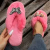 Slippers Women Indoor Fashion Bow Furry Flip Flops 2023 Winter New Casual Home Office Flat Luxury Black Design Y2302