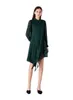 Casual Dresses Silk Jacquard Green POLO Collar Georgette Shirt Long Sleeves Women Single Breasted Office Ladies Dress AE1980