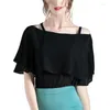 Kvinnors blusar 2023 Fashion Women 'Clothing Summer Slash Neck Sweet Chiffon Tops Women Shirt Blusaas -