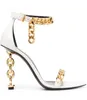 tom ford high Sandal -f- Women heels luxury brand design shoes mirror leather and chain heel chains ankle strap sandals shoes pointe toe padlock style 35-43 Z1V0