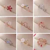 Fashion Crystal Zircon Rings Sweet Flower Leaf Butterfly Adjustable Open Rings Female Wedding Engagement Jewelry Gift