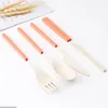 Dinnerware Sets 4pcs/set Travel Cutlery Portable Box Japan Style Wheat Straw Fork Spoon Student Kitchen Tableware