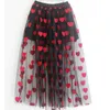 Skirts Girls Heart Embroidery Long Maxi Tutu Skirt For Teenager Kids Girls Summer Black Tulle Girl Belly Dance Skirts Children Clothes T230301