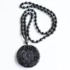 Pendant Necklaces Natural Black Obsidian Hand Carved Chinese Dragon Phoenix BaGua Lucky Amulet Free Necklace Fashion Fine Jewelry