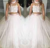 Meisjesjurken 2023 Princess Lovely Cute Tule Applique Lace Bloem Dochter Peuter Twee stukken mooie kinderen eerste heilige jurken