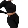 女性のツーピースパンツソリッドニットセット女性服ユニークなデザインジッパーフード付きクロップトップススポーティストレッチスキニーレディカジュアルウェア