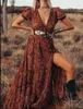 Vestidos casuais Teelynn boho vestido longo vintage floral impressão chiffon três quartos manga v pescoço verão cigano hippie mulheres vestidos vestidos 230302