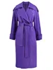 Giacche da donna Lautaro Primavera Autunno Lungo Lusso Elegante Trench coat in ecopelle color viola per le donne Telai Sfilata Designer Fashion 230302