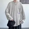 Herr t skjortor 3d vikar textur höst vinter långa ärm män skjorta lös koreansk stil o nack mode casual kläder överdimensionerade toppar vita