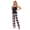 Dames slaapkleding Camisole Pyjama Sets vrouwen Mouwloze trekkoord Lounge Plaid Pants Vrouwelijke zomer Uituitgang Nachtkleding Home Suit