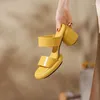 Sandalen mode vrouwen rond hiel echt leren platformschoenen 8 cm hoge hakken slip op muilezels zomer strandjurk