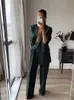 Women's Suits Blazers Woman Elegant Dark Green Straight Blazer Suits Autumn Female Solid Basic Matching Set Ladies Medium Waisted Pants Suit 230302