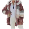 Donna Autunno Lungo Teddy Giacca Inverno Caldo Spessa Pile Cappotto di Pelliccia Sintetica Peluche Cerniera Donna Casual Colore della Giunzione Top 230301