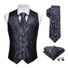 Herrenwesten Designer Herren Klassisch Schwarz Paisley Jacquard Folral Seidenweste Taschentuch Krawatte Weste Anzug Einstecktuch Set Barry.Wang