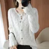 Women's Knits Tees Women Pure Cashmere Cardigan Sweater Fashion O-Neck Hollow Large Size Coat Spring Autumn 100%Wool Knit Shirt Female Jacket 230302