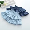 Skirts Girls' Summer Denim Skirts Pant Inside Girls Cake Short Skirts Pettiskirt Pants Tutu Ruffles Fashion Sweet Kids Girls Bottoms T230301