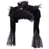 Kvinnors jackor rockar gotisk fjäder sjal cardigan kvinnor svart spets lapptäcke flare hylsa stativ krage vintage super kort halloween