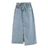 Röcke Frauen Denim Rock 2023 Sommer Vintage Hohe Wasit Harajuku Alle-Abgestimmt Jeans Gerade Weibliche A-linie Bleistift Split