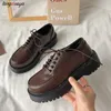 Dress Shoes British Black brown for Women Lace Up Casual Low Ladies Comfortable Zapatillas Mujer Oxford platform 230302