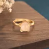 Fedi Nuziali Gioielli Femminili Stile Cinese Oro Antico Anello Con Perline Di Giada Hetian Naturale Apertura Fiore Semplice Regolabile Per Le DonneMatrimonio