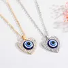 Colliers pendentifs cristal turc mauvais yeux bleus collier coeur rond pour femmes bijoux chanceux couleur or clavicule chaînes collier