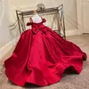Girl Dresses Red Stain Spaghetti Straps Flower Girls Dress For Wedding With Long Train First Holy Communion Pageant Party Gown Big Bows