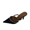 Rhinestones dames pompen slippers slippers elegant puntige teen hoge hakken dame mules sildes zomer mode feest prom schoenen 230302