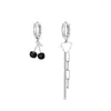 Hoop Earrings MEETSOFT 925 Sterling Silver Asymmetric Cherry Black Zircon Heart Long Tassel Chain Earring For Women Romantic Fine Jewelry