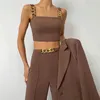 Pantalon deux pièces pour femmes hiver 2 ensembles Slim Skinny Crop hauts gilet taille haute jambe large décontracté sans manches blanc dame Sexy 2023 tenues