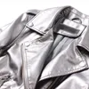 Vestes pour femmes 2023 vêtements de printemps et d'automne manteau de veste de ceinture en cuir de moto lavé pour femmes en argent 230302