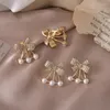 Backs Earrings Trendy High-end Small Pearl Bow Ear Clips French Temperament Full Rhinestone Bowknot No Pierced For Women Lady