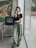 Jeans para mujer Qweek 90s Vintage Green Mujeres Retro Streetwear Hip Hop Pierna ancha Pantalones de mezclilla de gran tamaño Hippie High Street Baggy Pantalones 230301