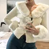 A lã feminina mistura Mofancy Winter Fashion Moda elegante casaco sólido Blusa de manga longa de gola de pêlo de pêlo de pêlo de pêlo de pêlo comprido feminino