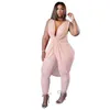 Retail Plus Size Womens Designer Jumpsuit Sexy Sleeveless Solid Color Rompers Fat Laides Milk Silk Temperament Clothing