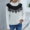 Women's Sweaters Women Lace Sweater Casual Patchwork Turtlenecks Pullovers Contrast Color Cable-Knit Jumpers Tops 2023 Autumn Pull FemmeWome