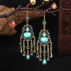 Dangle Küpeler Yaratıcı Etnik Uzun Antik Altın Renk Vintage Boho Akrilik Rhinestone Geometrik İçi Boş Damla Kadın Mücevherleri