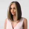 Perruques Synthétiques Easihair Brun Foncé Court Bob Perruques Blonde Highlight Cheveux Naturels Synthétiques pour Femmes Noires Cosplay Perruque Résistant À La Chaleur 230227