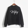 Kadın Hoodies Sweatshirts Wifey Mektupları Baskı Kadınlar Sweatshirt Koreli Oneck Kükürme Kalın Sonbahar Kış Kadınları DW380 230301