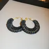 Hoop Earrings Minar Handmade Knitted Black Color Rope Chain For Women Hollow Out Large Round Circle Earring Statement Jewelry