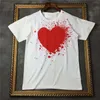 Modeheren T -shirtontwerper Speckle inkt Big Red Heart Shirt Casual vrouwen shirts High Quanlity T -shirts katoenen borduurwerk korte mouw zomer tee